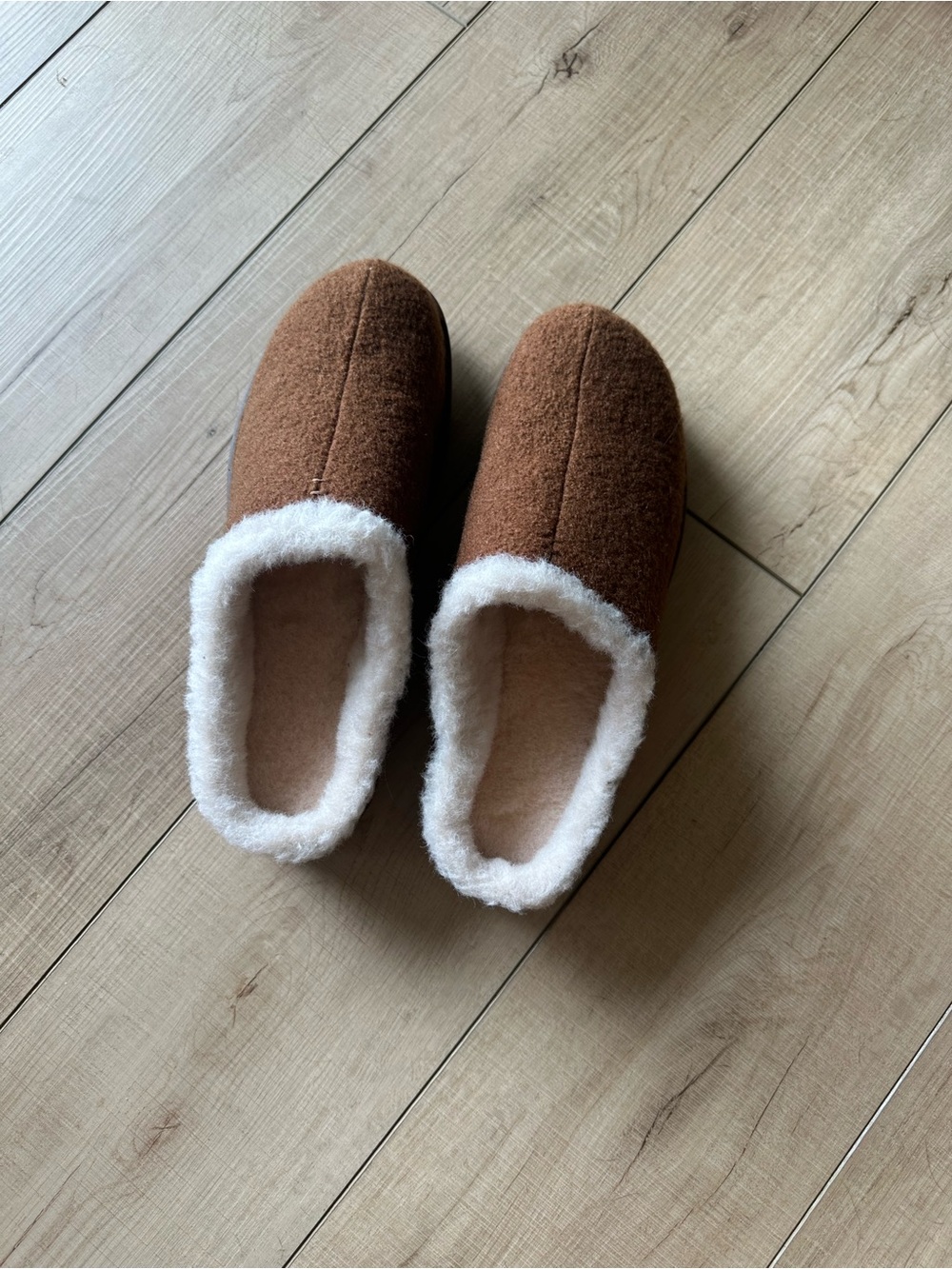 Men's Brown Slip-On Wool Loafers with White Sherpa Lining